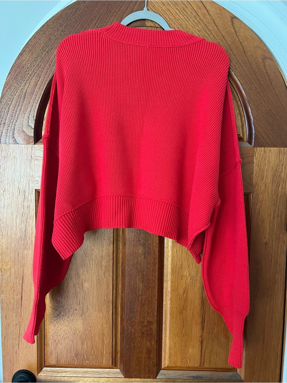 Free People Easy Street Cropped Crewneck Sweater NWOT RT $98 Red - Picture 3 of 4
